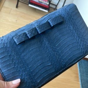 Clutch purse blue python leather